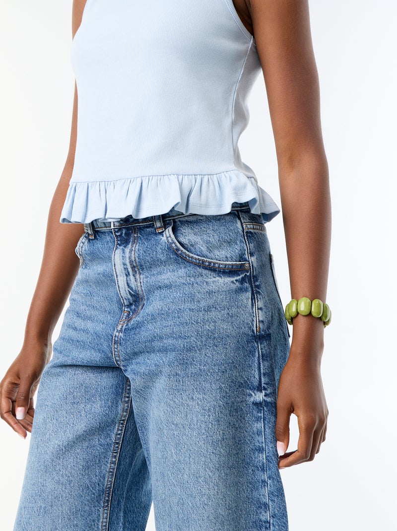 Mouwloze top met bootkraag en gerafelde onderkant Blauw - Kiabi
