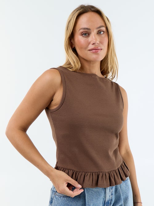 Mouwloze top met bootkraag en gerafelde onderkant - Kiabi