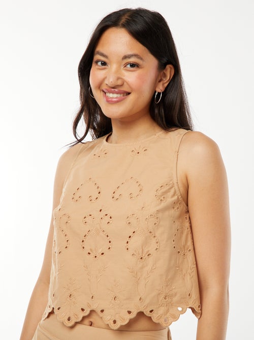 Mouwloze top met broderie anglaise - Kiabi