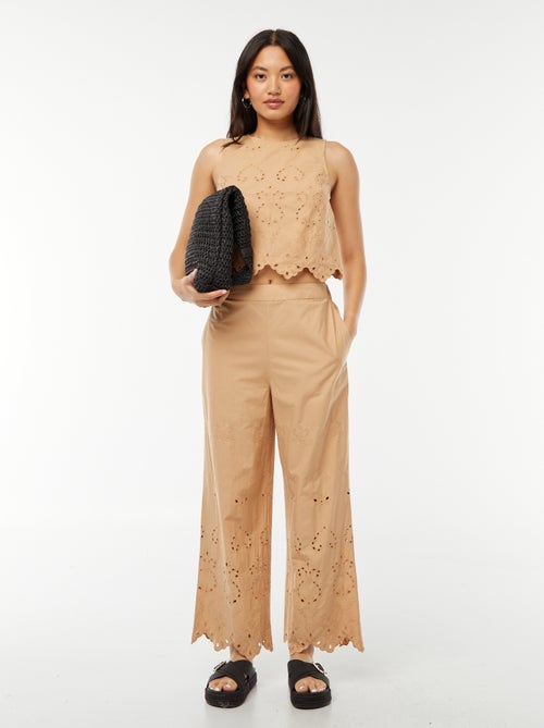 Mouwloze top met broderie anglaise - Kiabi