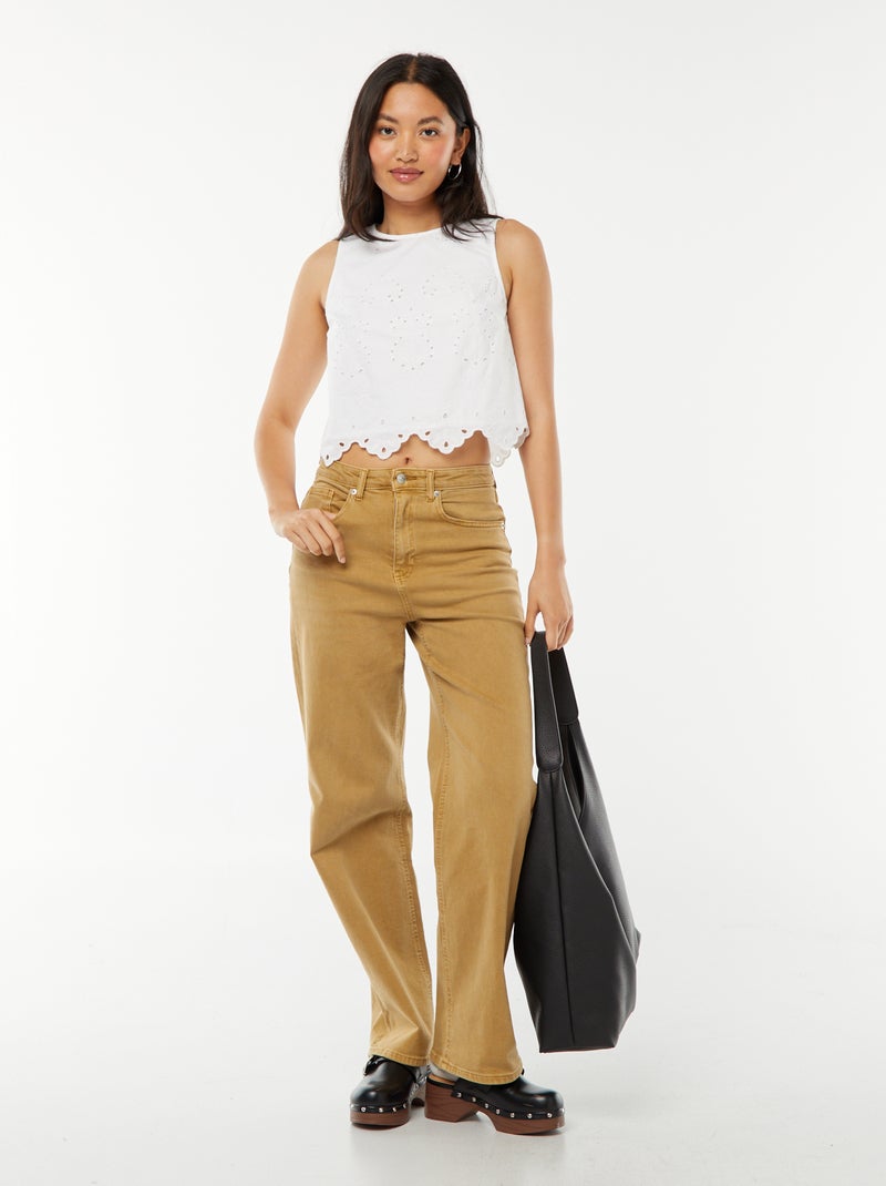 Mouwloze top met broderie anglaise wit - Kiabi