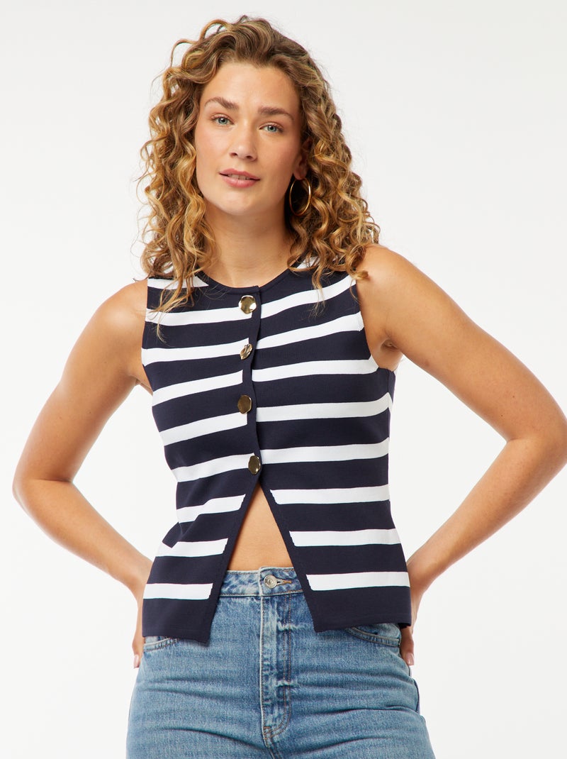 Mouwloze top met goudkleurige knopen Blauw - Kiabi