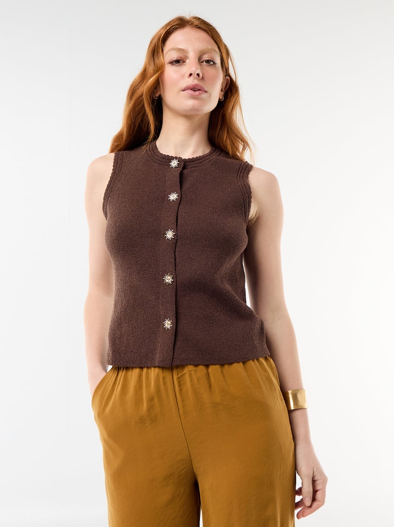Mouwloze top met goudkleurige knopen Bruin - Kiabi