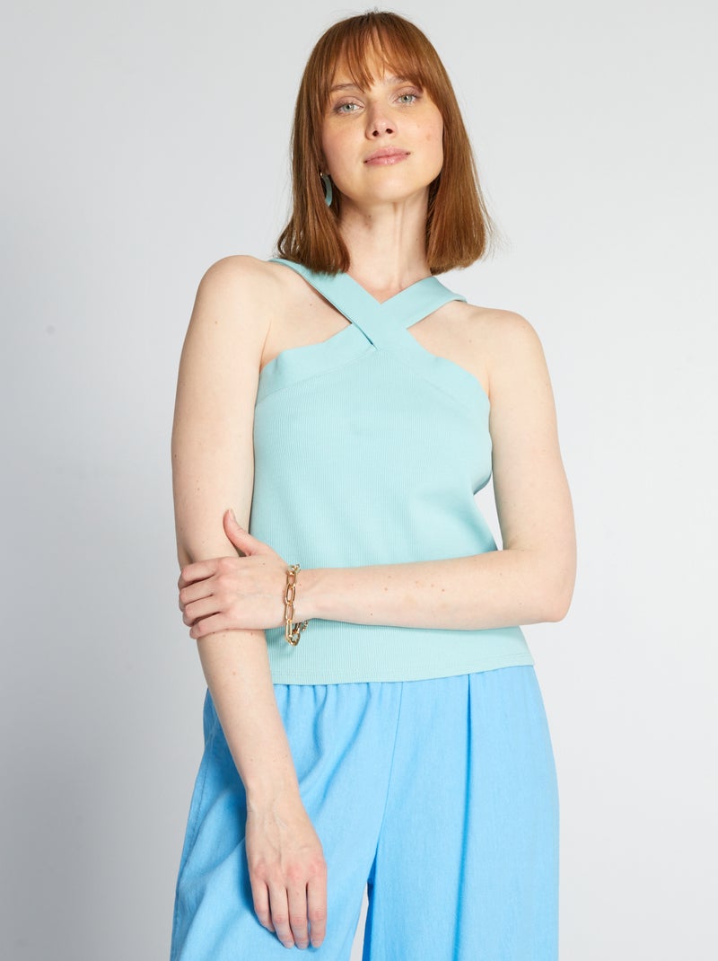 Mouwloze top met overslaghals BLAUW - Kiabi