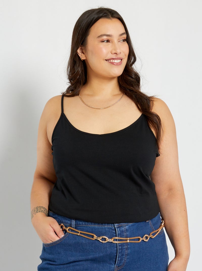 Mouwloze top met smalle bandjes van tricot zwart - Kiabi