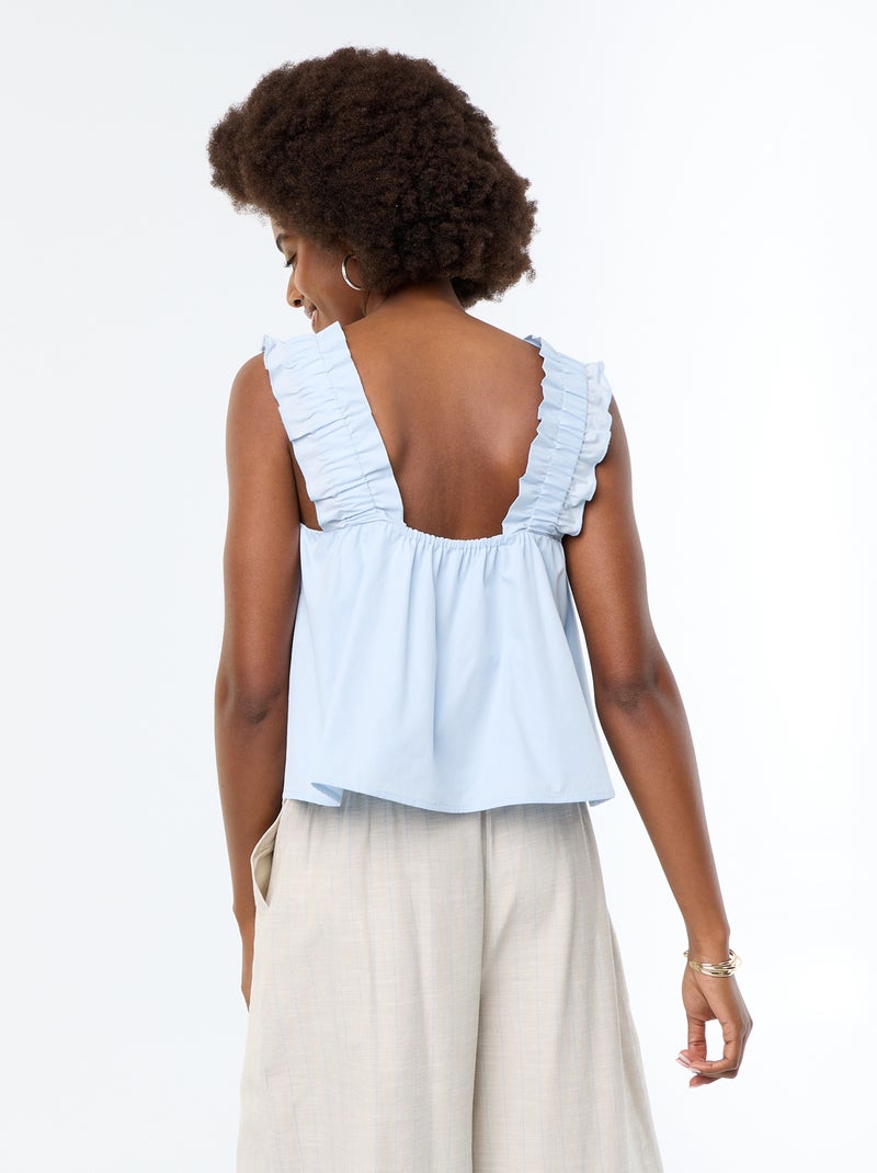 Mouwloze top met volantbandjes Blauw - Kiabi
