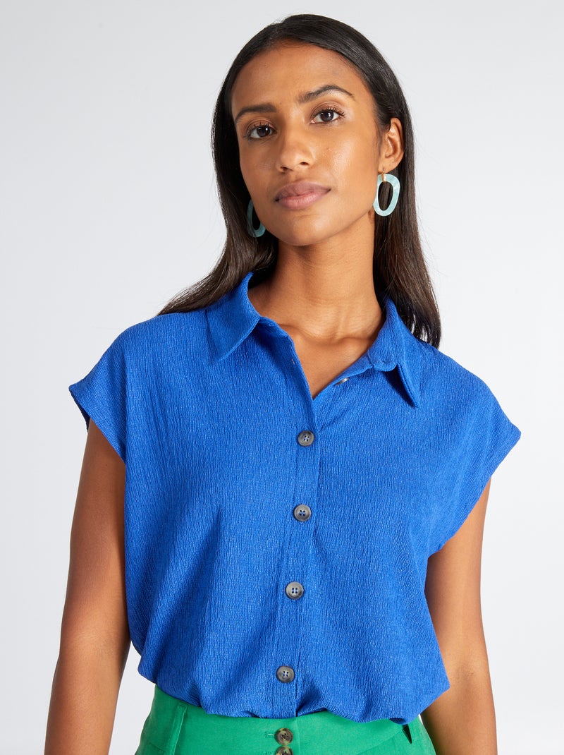 Mouwloze top met wafeltextuur BLAUW - Kiabi