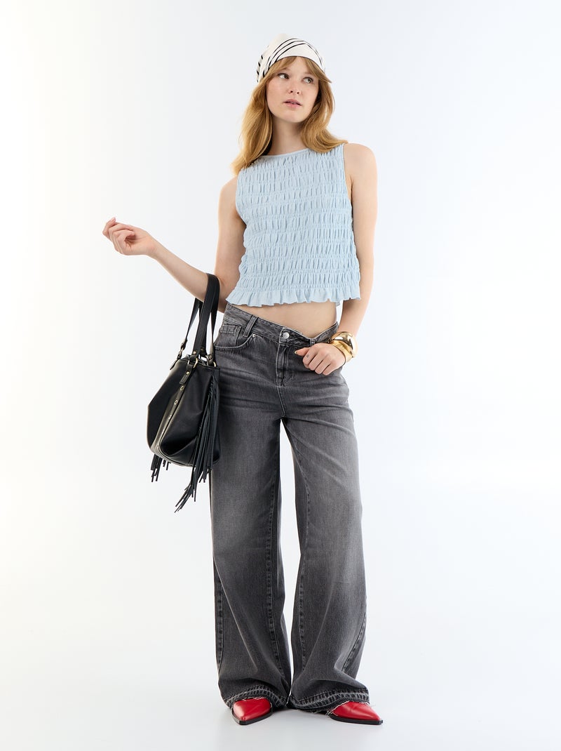 Mouwloze top van gewafelde stof Blauw - Kiabi