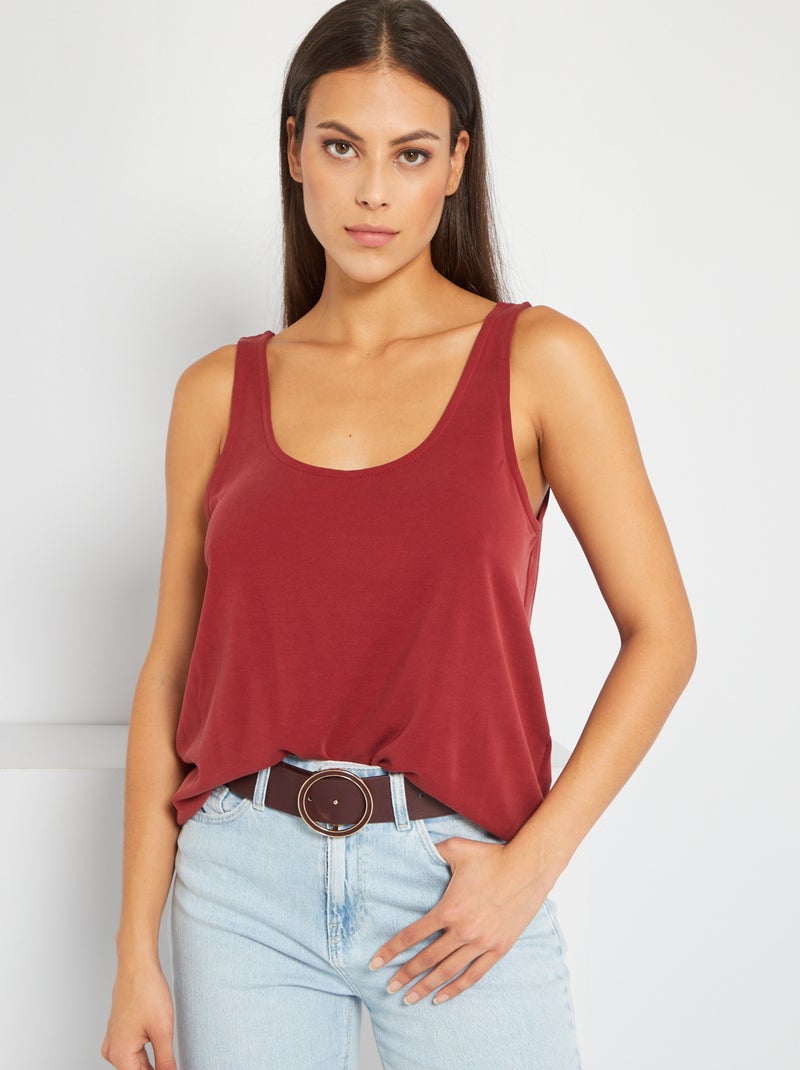 Mouwloze top van tricot met ronde hals rode bordeaux - Kiabi