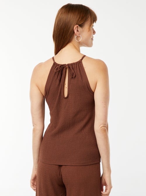 Mouwloze top van wafeltricot met verstelbare schouderbandjes - Kiabi