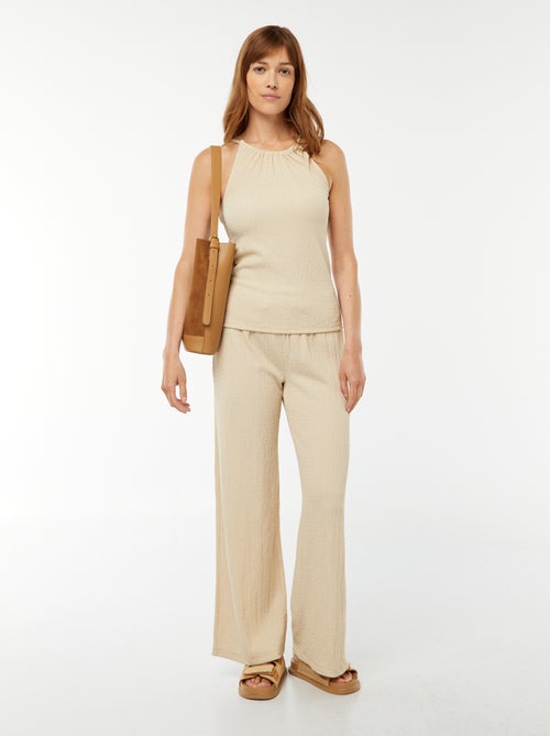 Mouwloze top van wafeltricot met verstelbare schouderbandjes - Kiabi