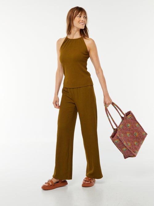 Mouwloze top van wafeltricot met verstelbare schouderbandjes - Kiabi