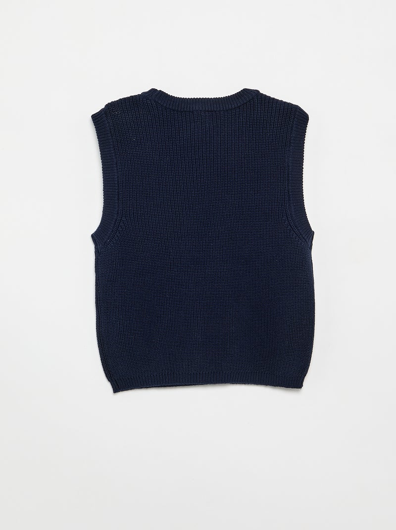 Mouwloze tricot trui Blauw - Kiabi