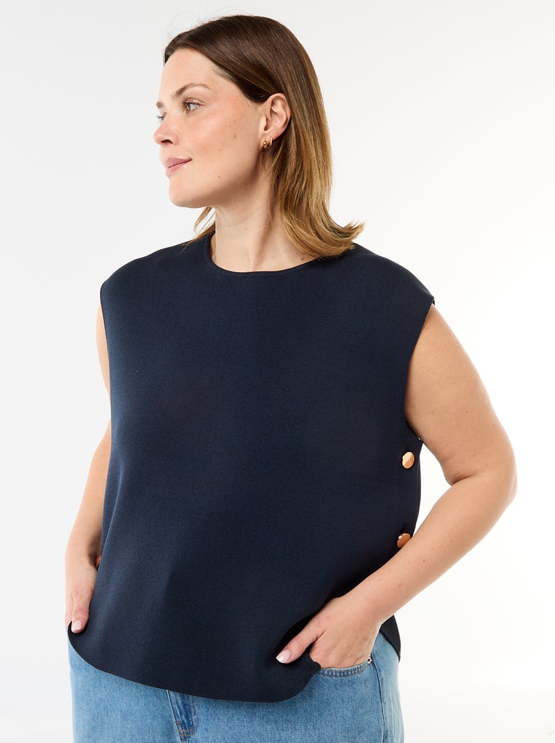 Mouwloze trui met goudkleurige knopen aan de zijkant Blauw - Kiabi