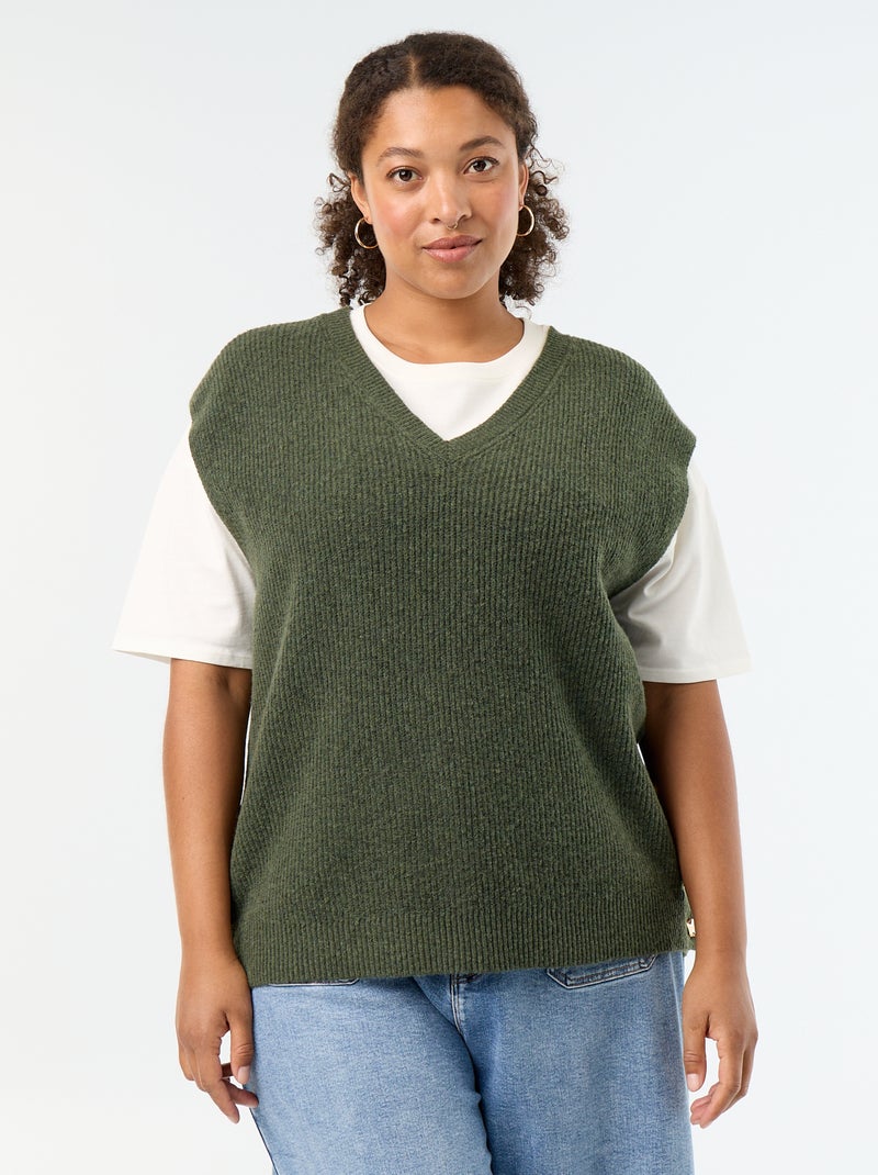 Mouwloze trui met goudkleurige sieraden Groen - Kiabi