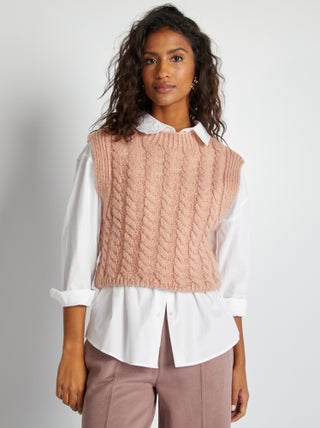 Mouwloze trui met kabeltricot