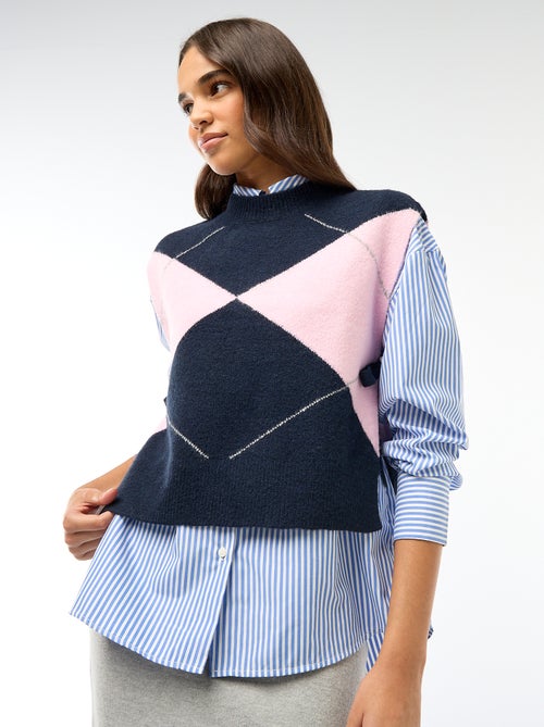 Mouwloze trui met knooplintjes aan weerszijden - Kiabi