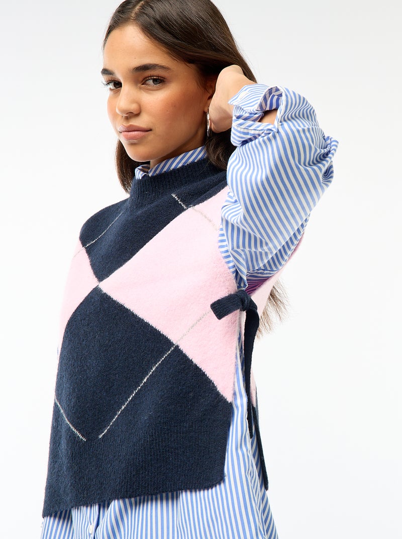 Mouwloze trui met knooplintjes aan weerszijden Blauw - Kiabi