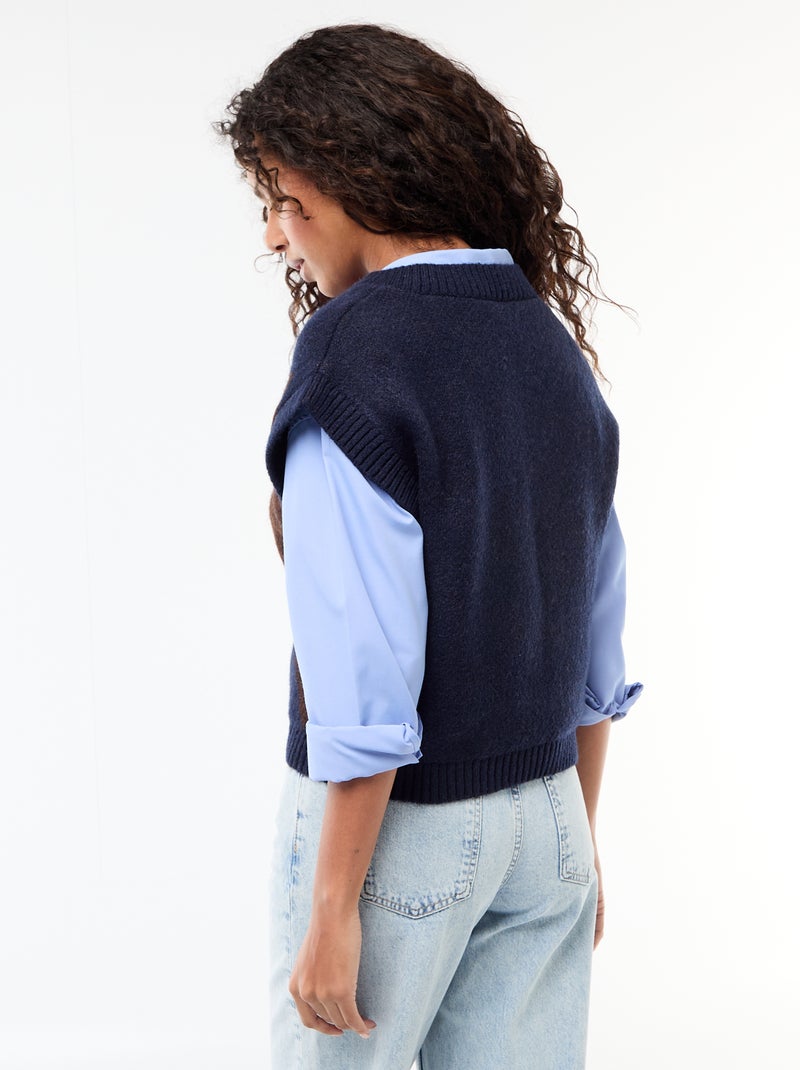 Mouwloze trui met ruitmotieven Blauw - Kiabi