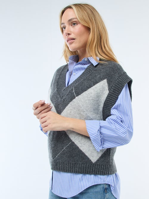 Mouwloze trui met ruitmotieven - Kiabi