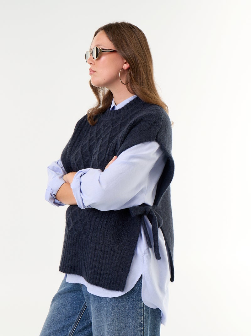 Mouwloze trui met strikjes aan de zijkanten Blauw - Kiabi