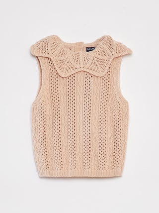 Mouwloze trui met tricot en kraagje