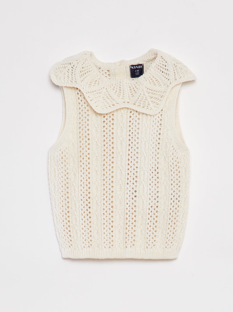 Mouwloze trui met tricot en kraagje WIT - Kiabi