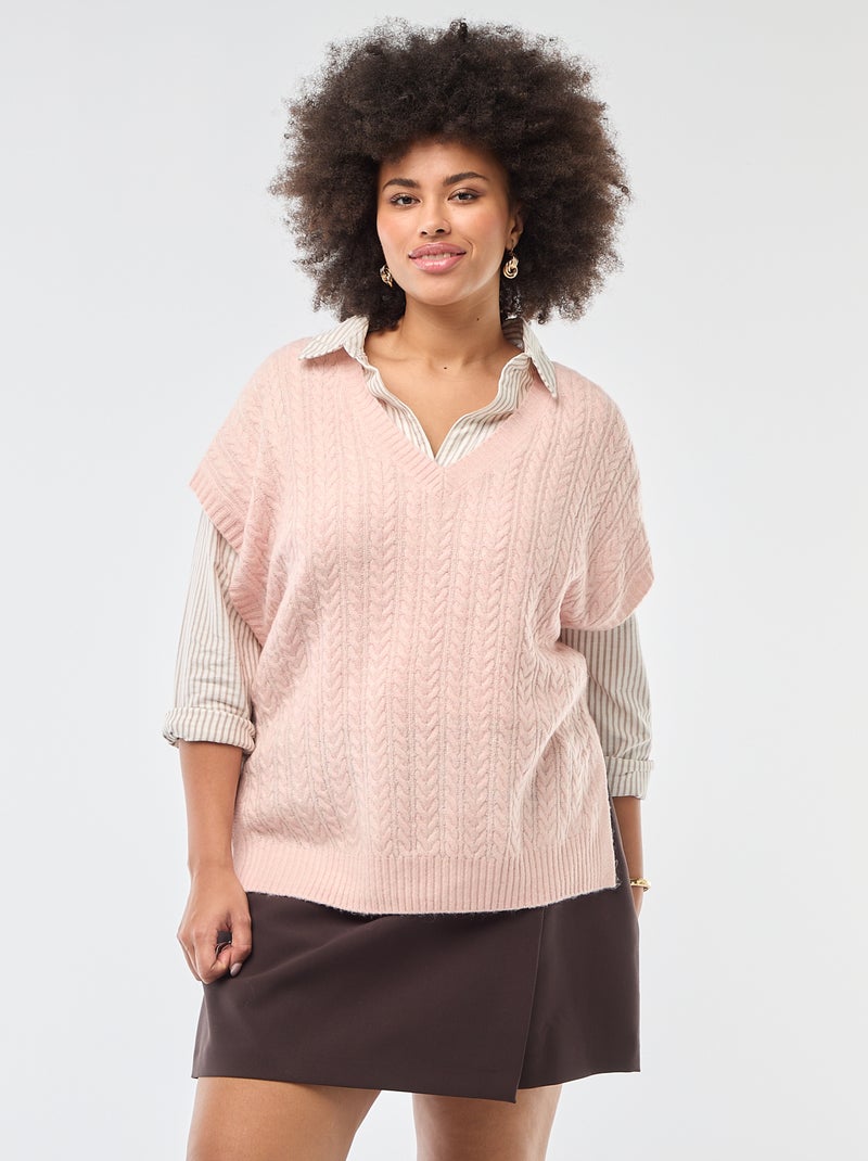 Mouwloze trui van grofgebreid kabeltricot Rose - Kiabi