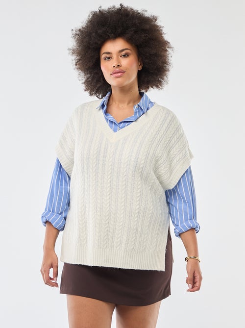 Mouwloze trui van grofgebreid kabeltricot - Kiabi