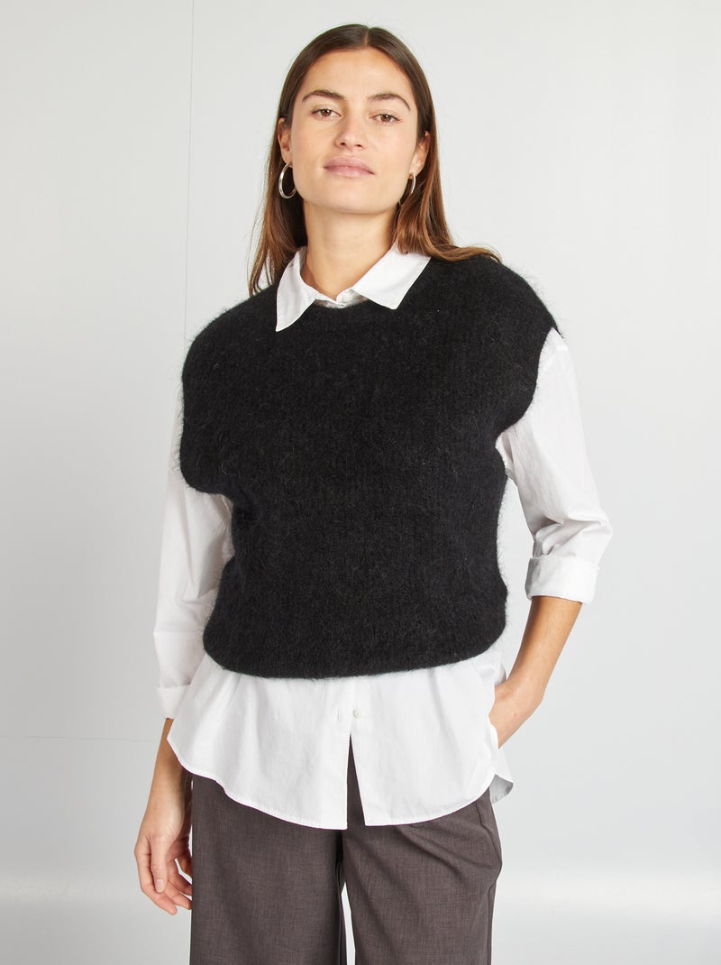 Mouwloze trui van mohair- en wolmix zwart - Kiabi