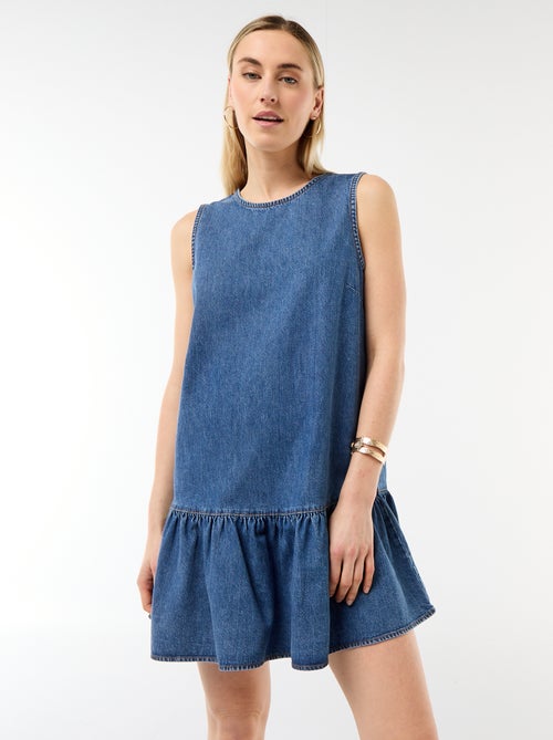 Mouwmloze denim jurk met uitlopende onderkant - Kiabi