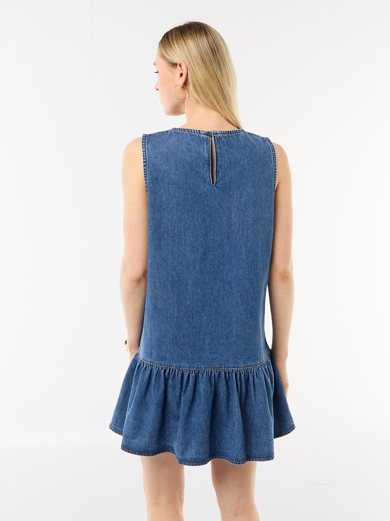 Mouwmloze denim jurk met uitlopende onderkant Blauw - Kiabi