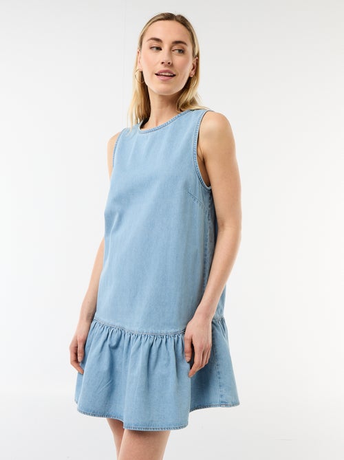 Mouwmloze denim jurk met uitlopende onderkant - Kiabi