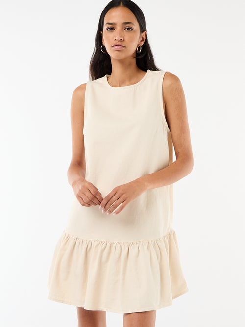 Mouwmloze denim jurk met uitlopende onderkant - Kiabi