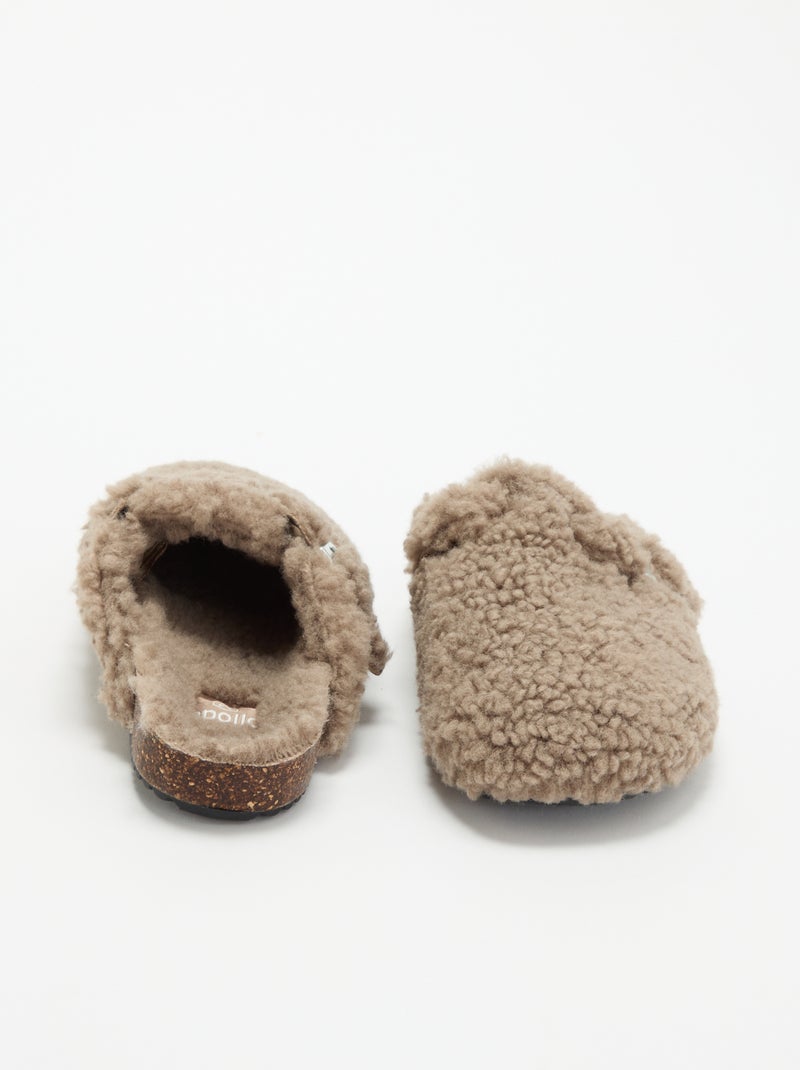 Muilpantoffels met schapenvachteffect en bandje Bruin - Kiabi