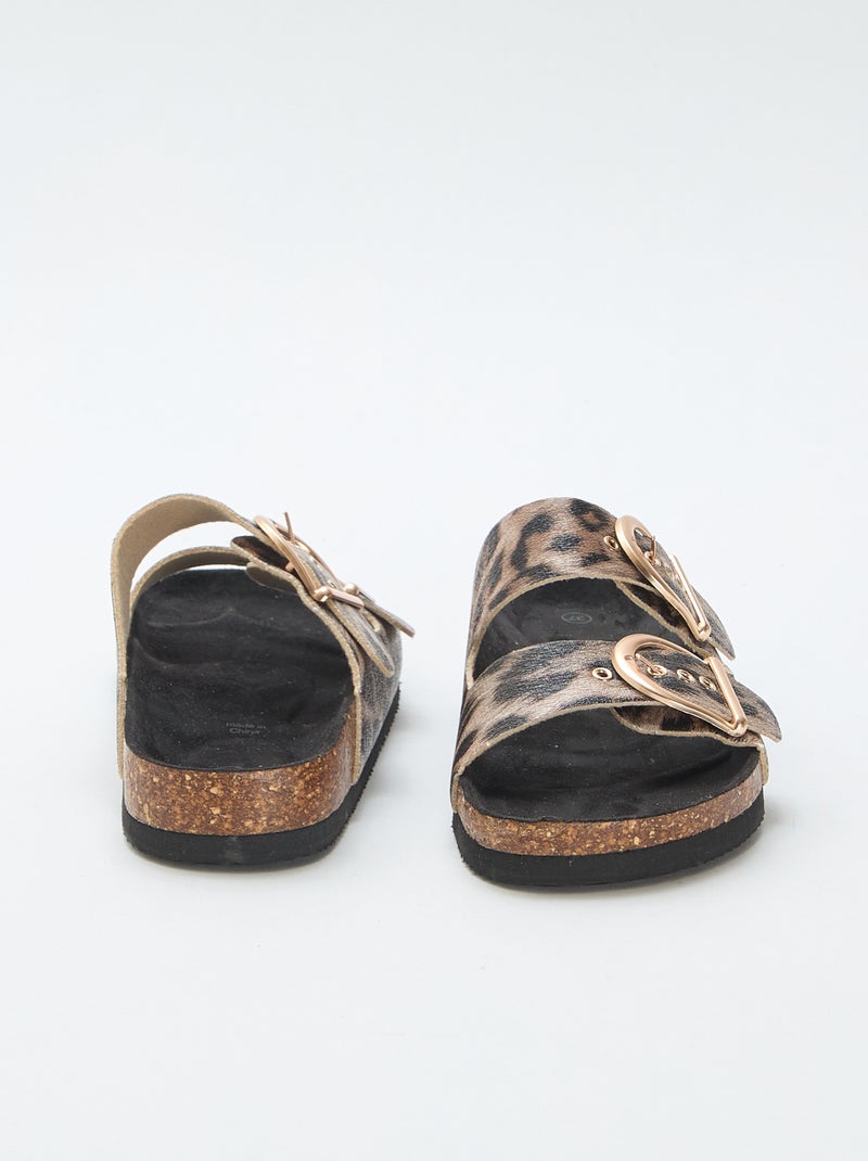 Muiltjes met dubbele band en plateauzool Bruin - Kiabi