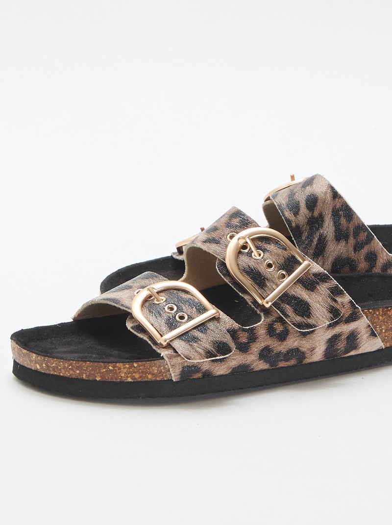 Muiltjes met dubbele band en plateauzool Bruin - Kiabi