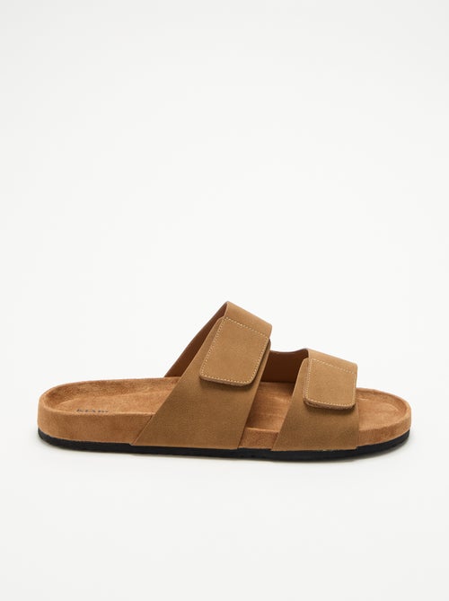 Muiltjes van suède-look met klittenbandbandjes - Kiabi