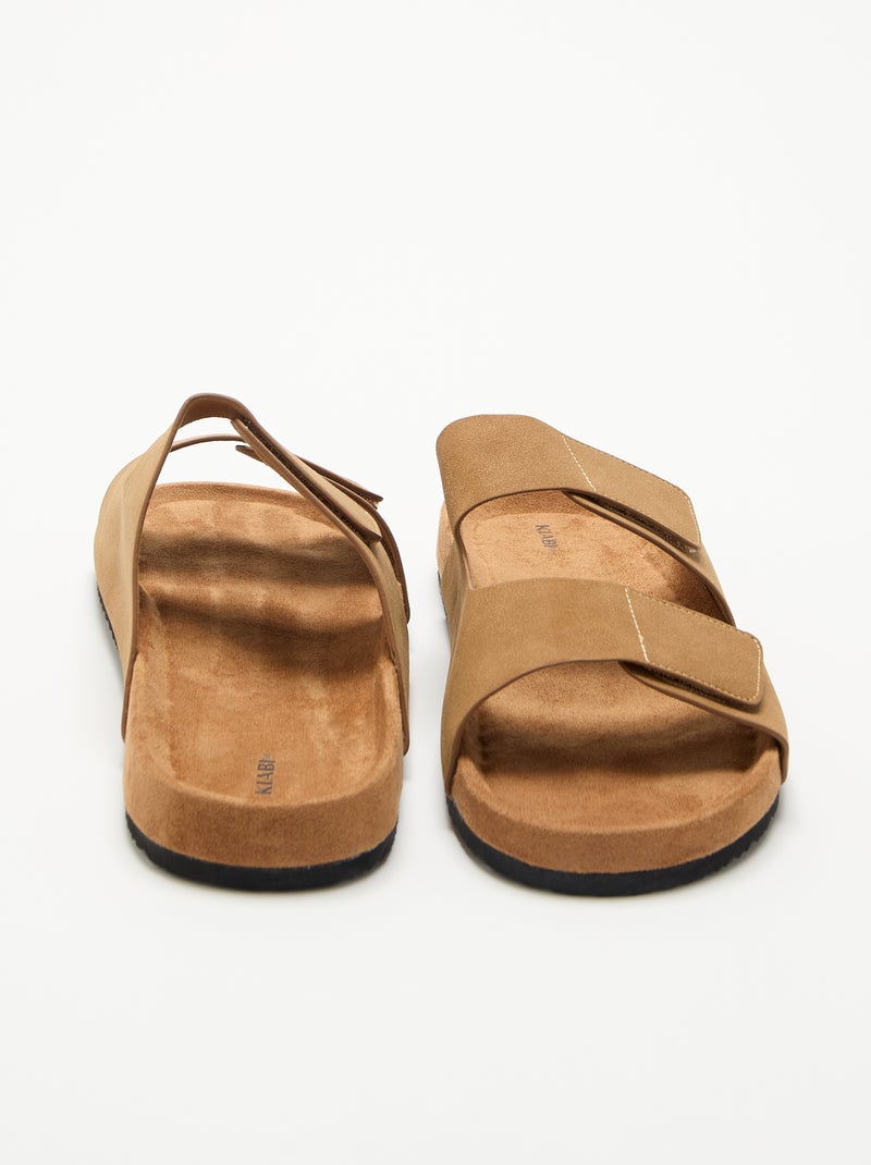 Muiltjes van suède-look met klittenbandbandjes Bruin - Kiabi