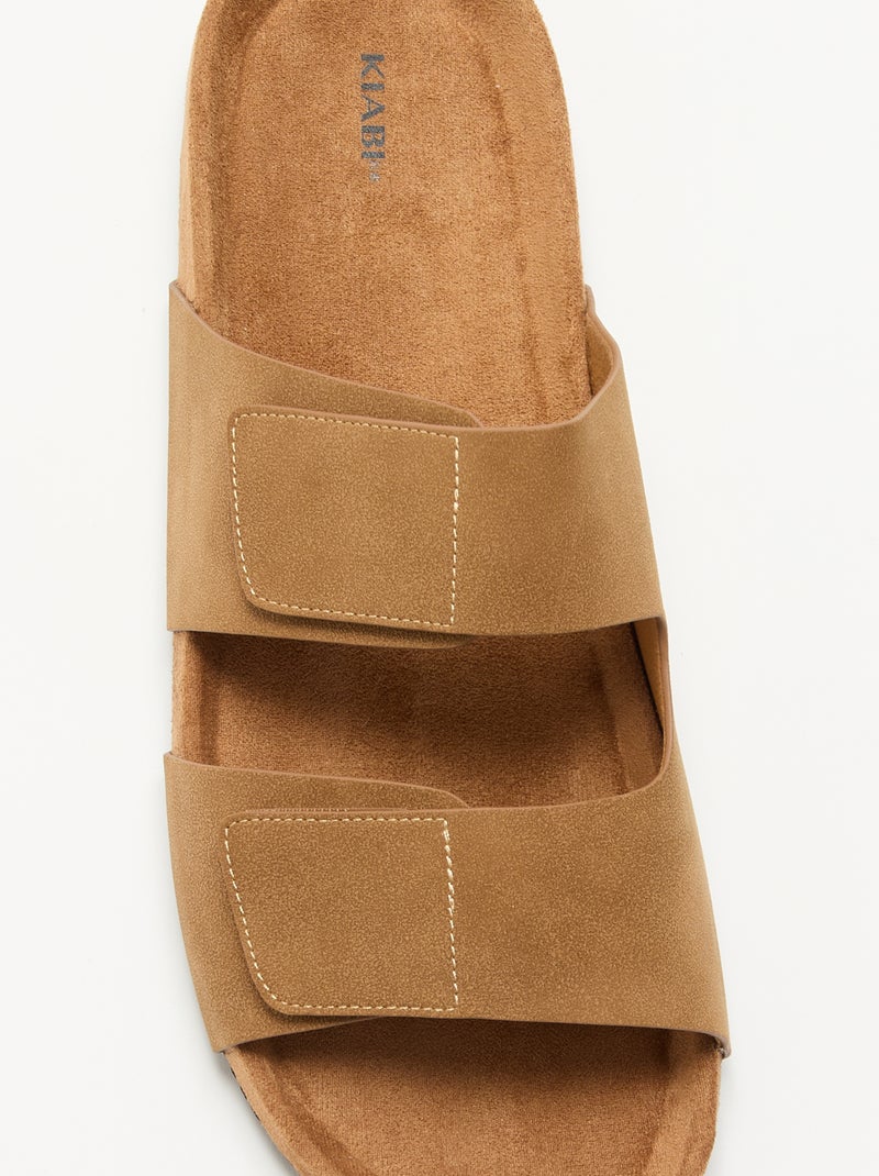 Muiltjes van suède-look met klittenbandbandjes Bruin - Kiabi