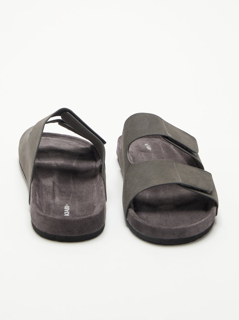 Muiltjes van suède-look met klittenbandbandjes Grijs - Kiabi