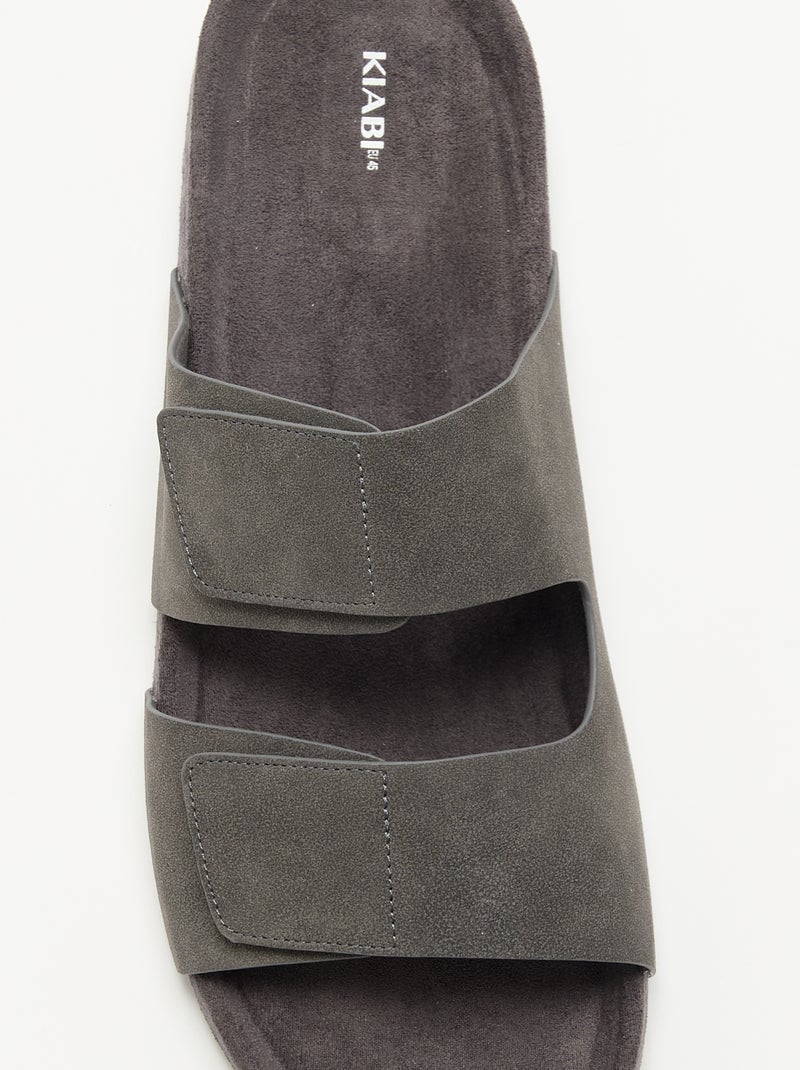 Muiltjes van suède-look met klittenbandbandjes Grijs - Kiabi