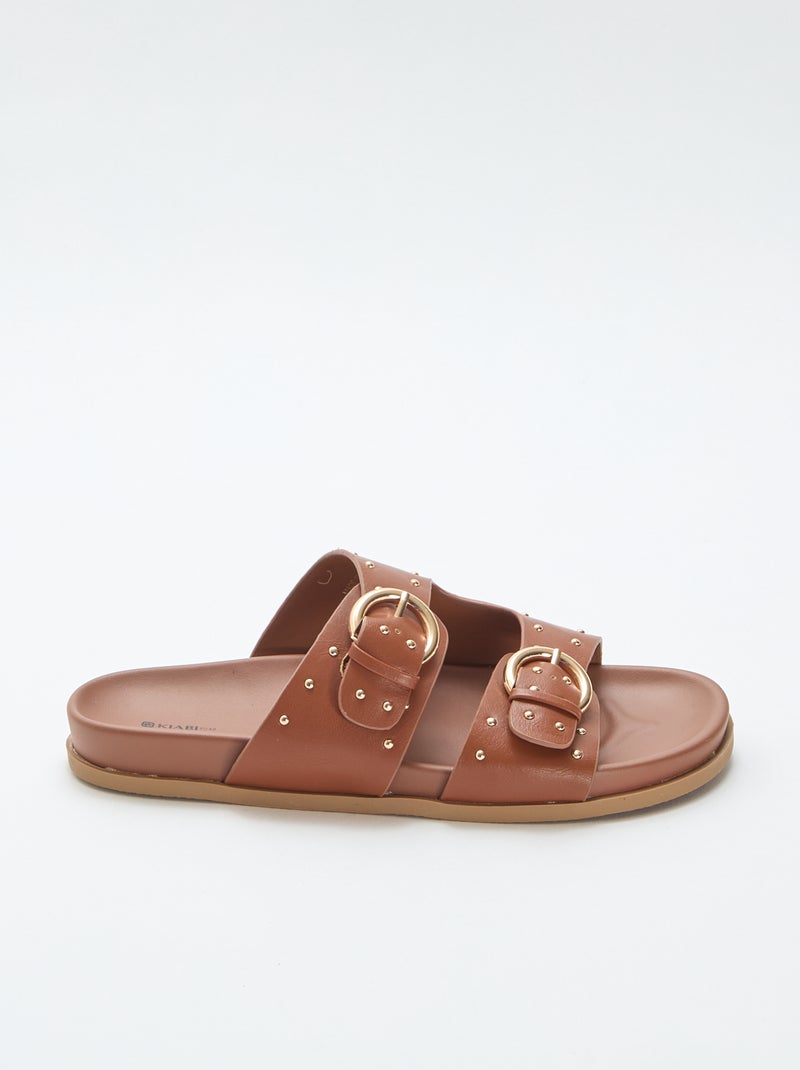 Mules met banden en goudkleurige gespen Bruin - Kiabi