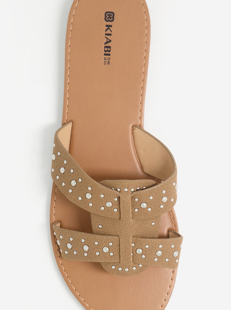 Mules met bandjes met studs Bruin - Kiabi