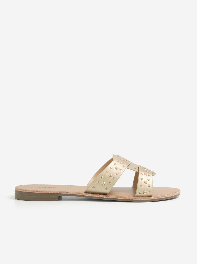 Mules met bandjes met studs Geel - Kiabi