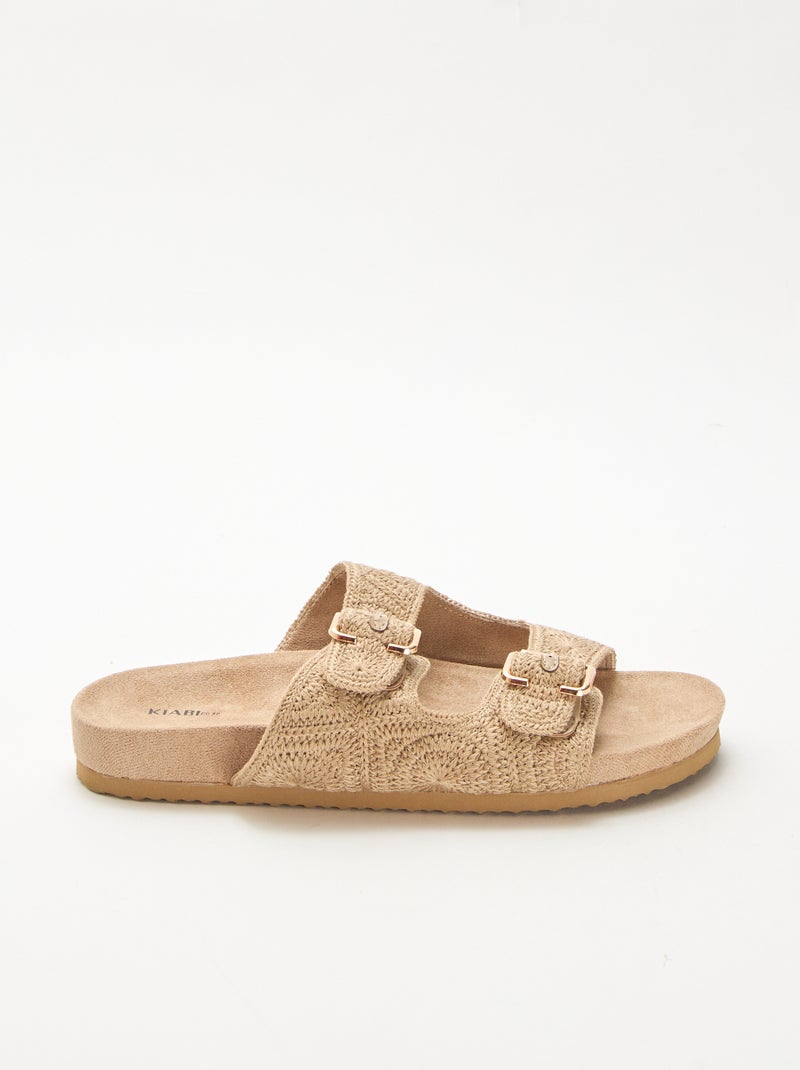 Mules met dubbele bandjes in macramé Biege - Kiabi