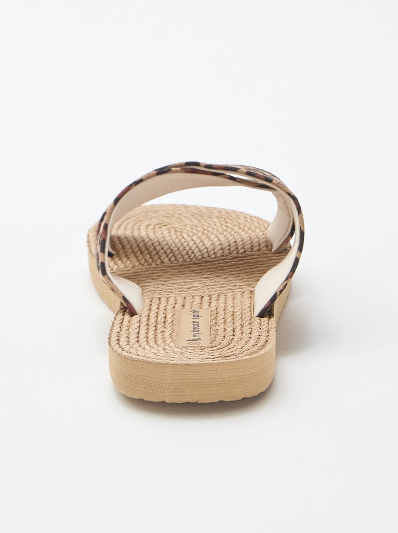 Mules met gekruiste bandjes van textiel Bruin - Kiabi