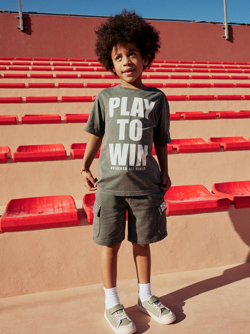 Multizakken short van joggingstof Grijs - Kiabi