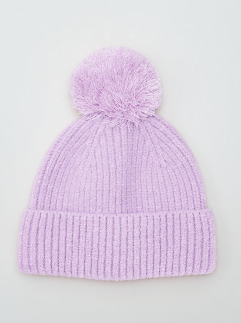Muts met ribbelpatroon en pompon paars - Kiabi