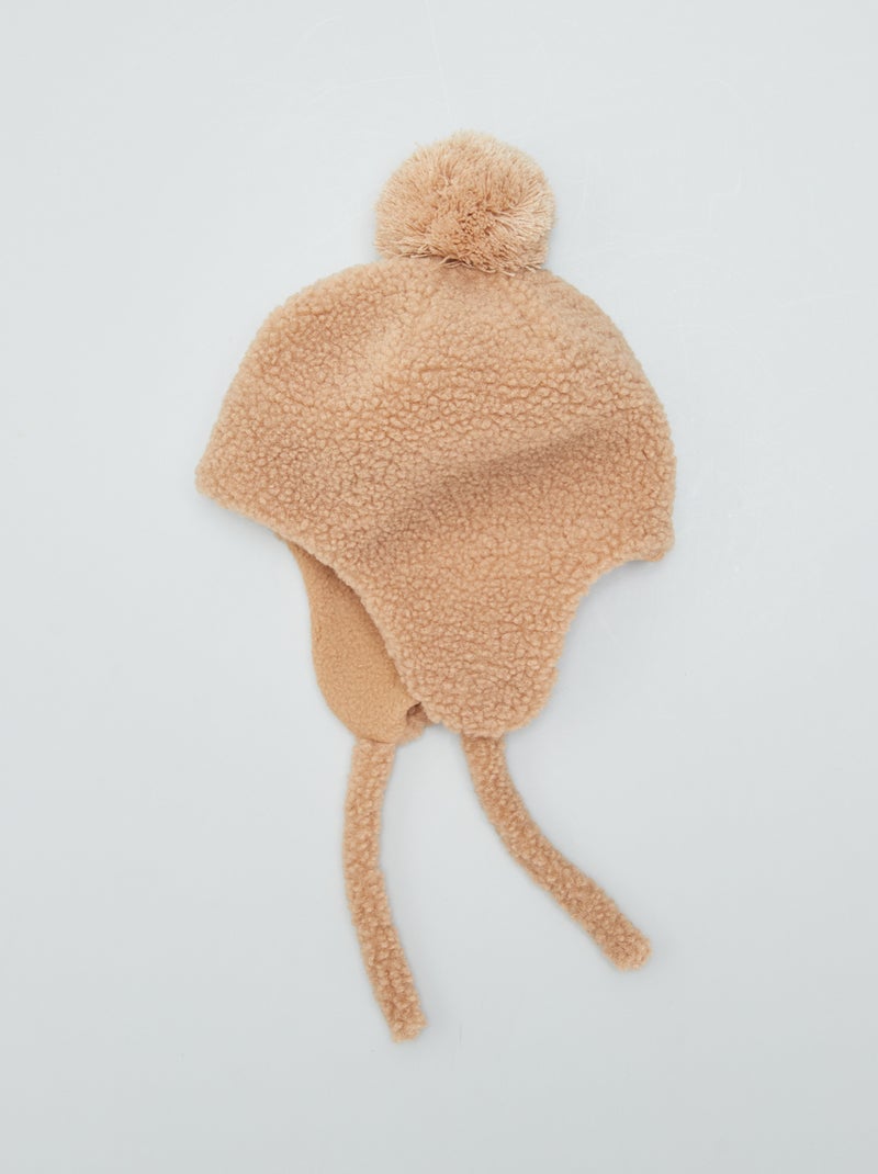 Muts met schapenvacht effect met pompon BRUIN - Kiabi